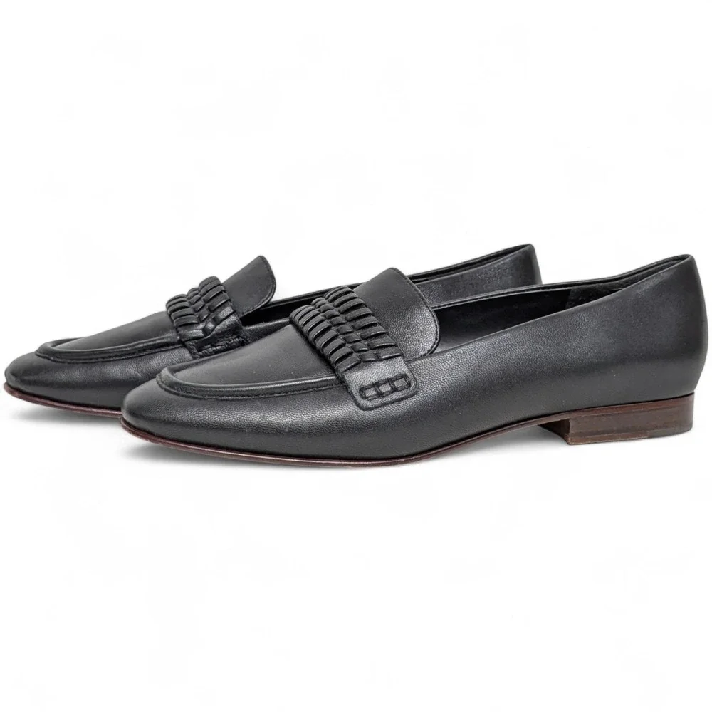 Veronica Beard Arlie Black Nappa Leather Braided Loafers Italy 6.5M - Picture 2 of 10
